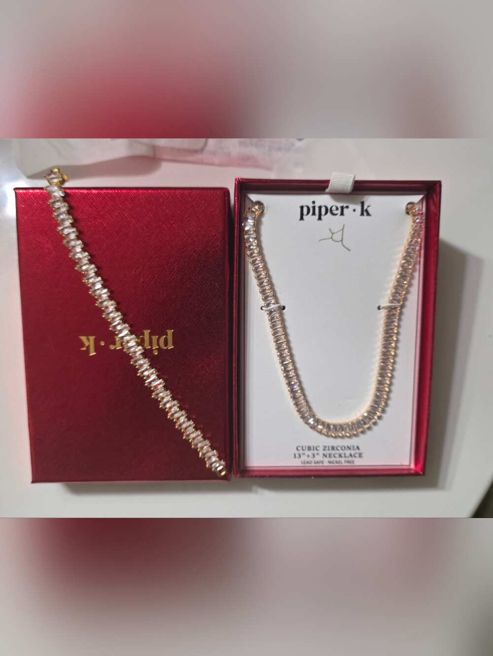 Piper P Rose Gold Cubic Zirconia Tennis Necklace And Bracelet Set
